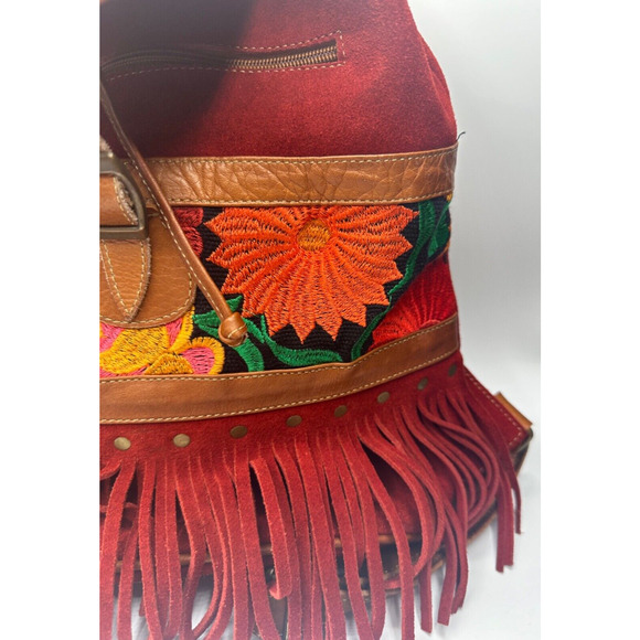 Unique Suede Handmade Boho Backpack Embroidered Tribal Aztec Southwest Hippy - Picture 2 of 7